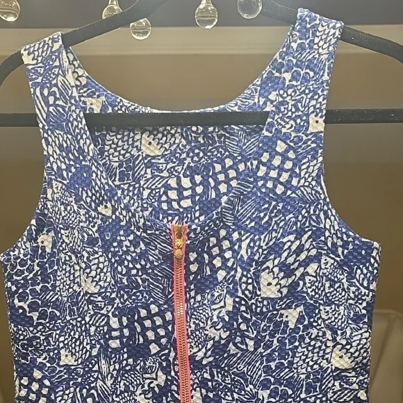 Lilly Pulitzer Blue Floral Mini Dress with White Lace Stripe - Picture 7 of 16